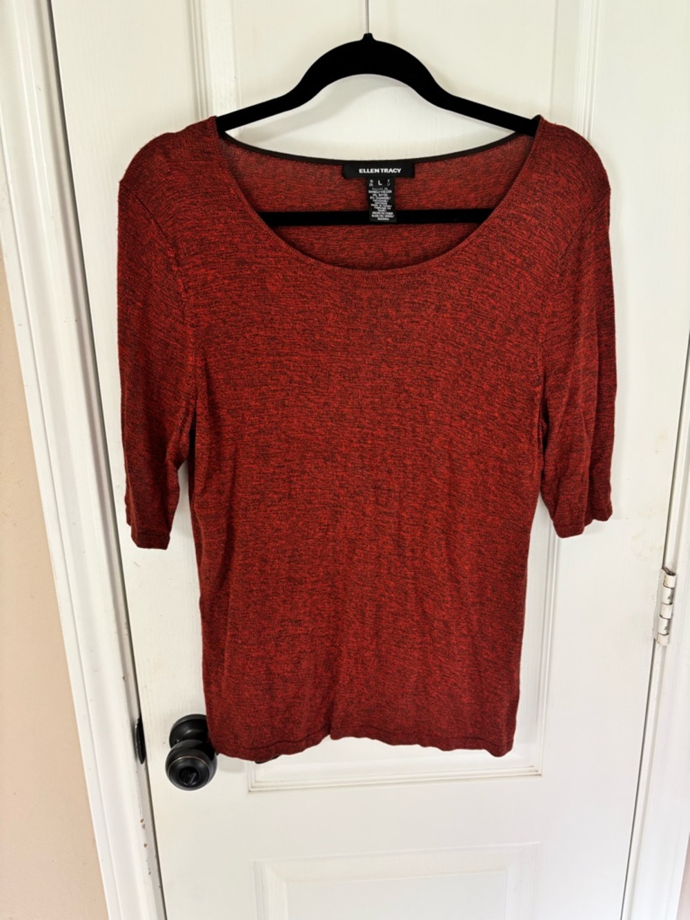 Ellen Tracy Bamboo‎ Cashmere Blend Scoop Top Red Luxury Heather Knit Size Large